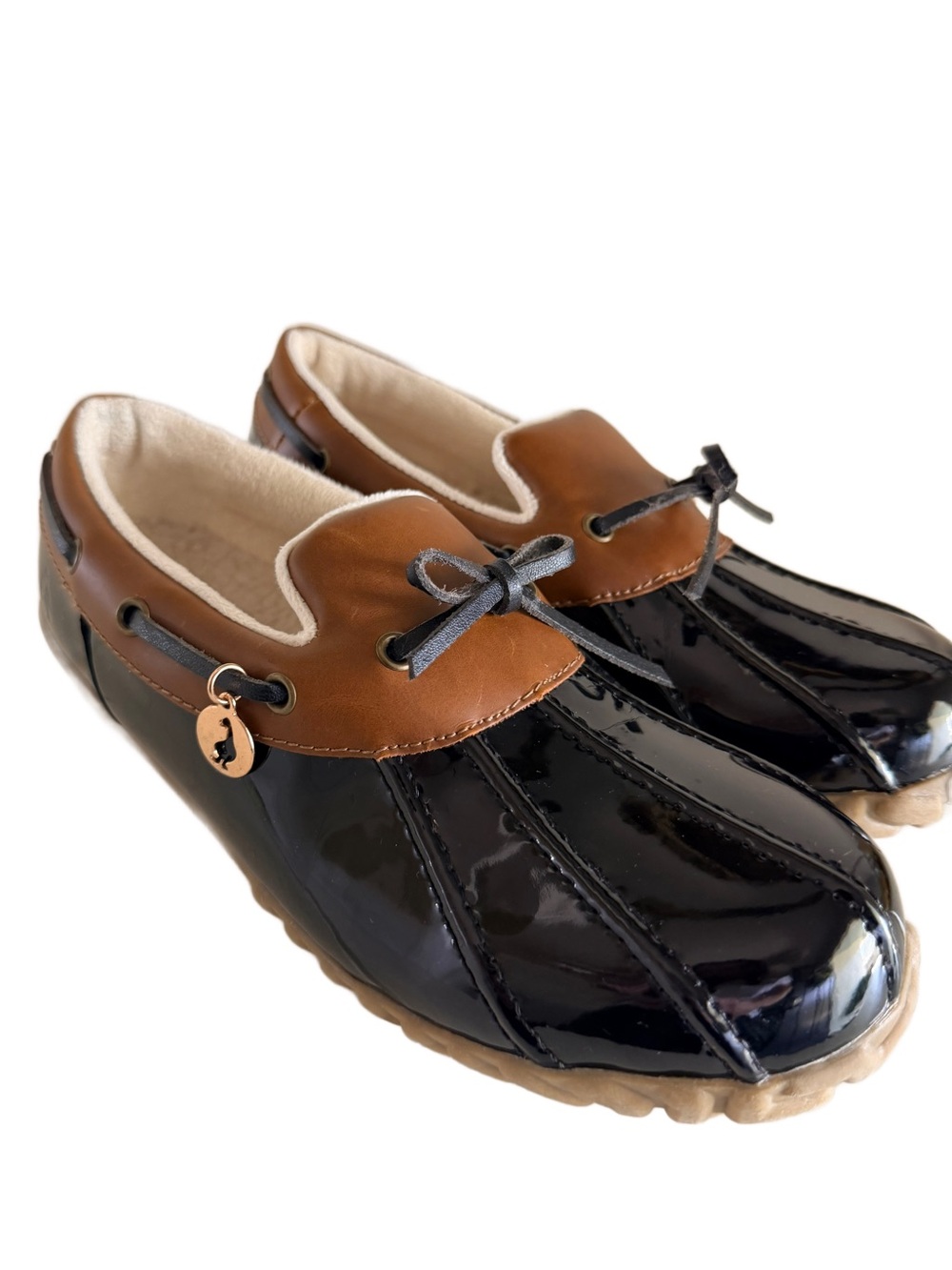 Sporto Patty Waterproof Black Patent Leather Slip On Duck Shoes Loafers